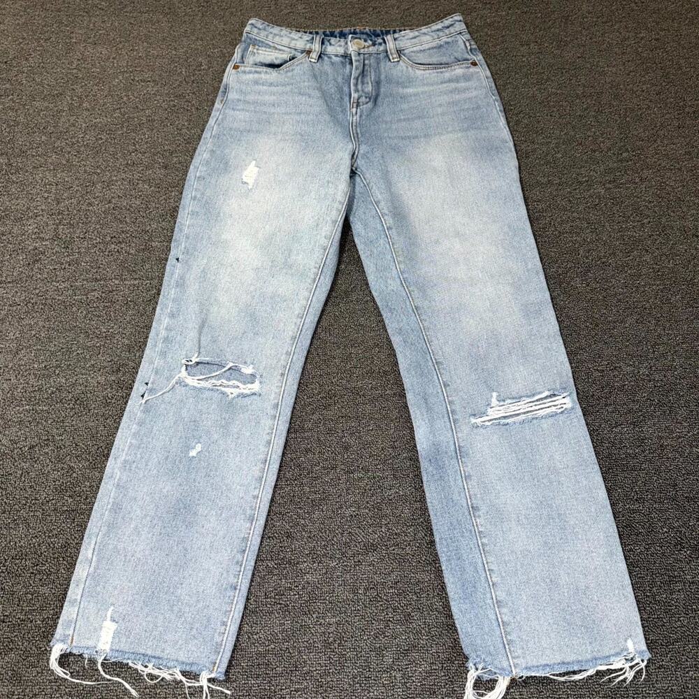 BLANKNYC The Madison Crop Jeans Womens 24 Blue Light‎ Wash Distressed Raw Hem